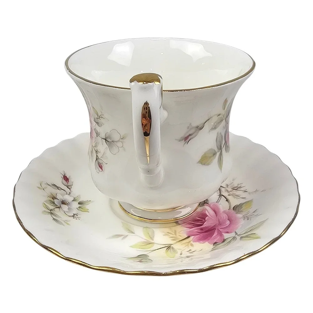 Royal Albert Bone China Teacup Saucer Set Danbury Mint‎ Pink Rose Floral England